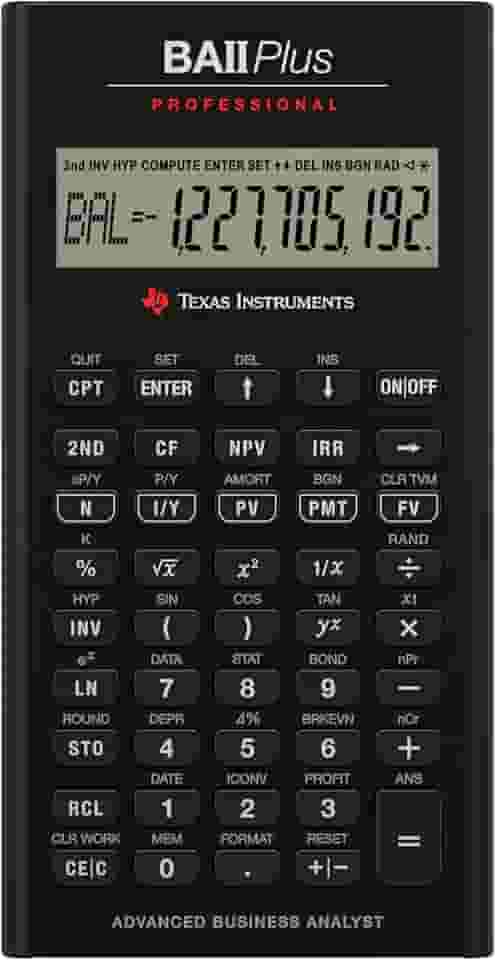 TEXAS INSTRUMENTS Calculadora ficeira profissional BA II Plus, Prata, 9.8 Inch, IIBAPRO/TBL/1L1