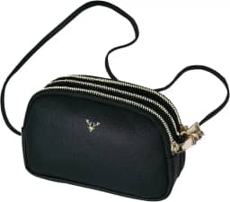 Bolsa Transversal Feminina em Couro Vegano, 3 Compartimentos com Zíper, Alça Ajustável