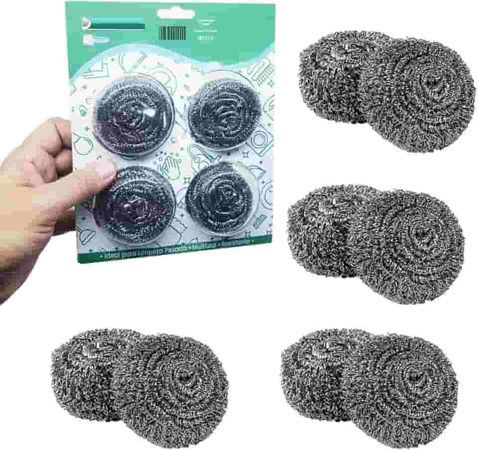 Kit 8 Esponjas Bucha De Aço Limpeza Pesada Buchinha Palha de Aço Arear Panela Multiuso