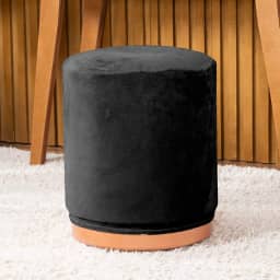 Capa de Puff Redondo Grande Avulsa Lisa Ajustável com Elástico - Tecido Veludo Suede Decoração Banquinho Cilindro Luxo Para Sala Quarto Pufe Banco Protetor Banqueta Centro (Preto)