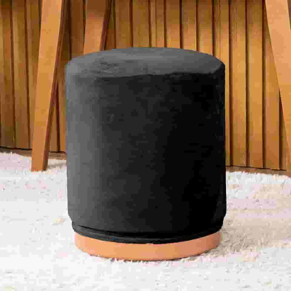 Capa de Puff Redondo Grande Avulsa Lisa Ajustável com Elástico - Tecido Veludo Suede Decoração Banquinho Cilindro Luxo Para Sala Quarto Pufe Banco Protetor Banqueta Centro (Preto)