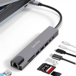 USB C Hub, Cabos & Plugs USB-C com vídeo 4k RJ45 Ethernet Carregamento PD Charger, 2 portas USB 3.0 e leitor de cartões SD/TF, compátivel com Macbook, tablets, celulares