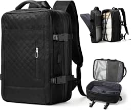 Mochila de viagem grande unissex, aprovada como bagagem de mão para avião, tamanho de item pessoal, mochila de trabalho e viagem com compartimento para sapatos, preta