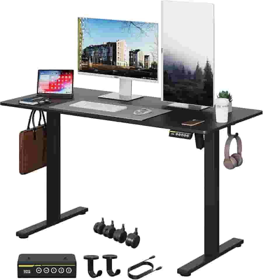 Mesa de pé elétrica de 122 x 61 cm, altura ajustável, mesa ergonômica para trabalho, escritório, casa, computador, estação de trabalho