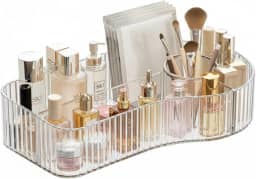 Organizador de Maquiagem Acrílico Transparente com 5 Compartimentos Porta Cosméticos e Pincéis Multifuncional