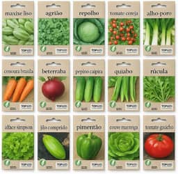 kit 15 Sementes de Hortas Variadas Legumes Verduras Pimenta Vegetais Hortaliças Orgânica Maxixe Agriao Repolho Tomate Alho Poro Cenoura Beterraba Pepino Quiabo Rucula Alface Jilo Pimentão Couve