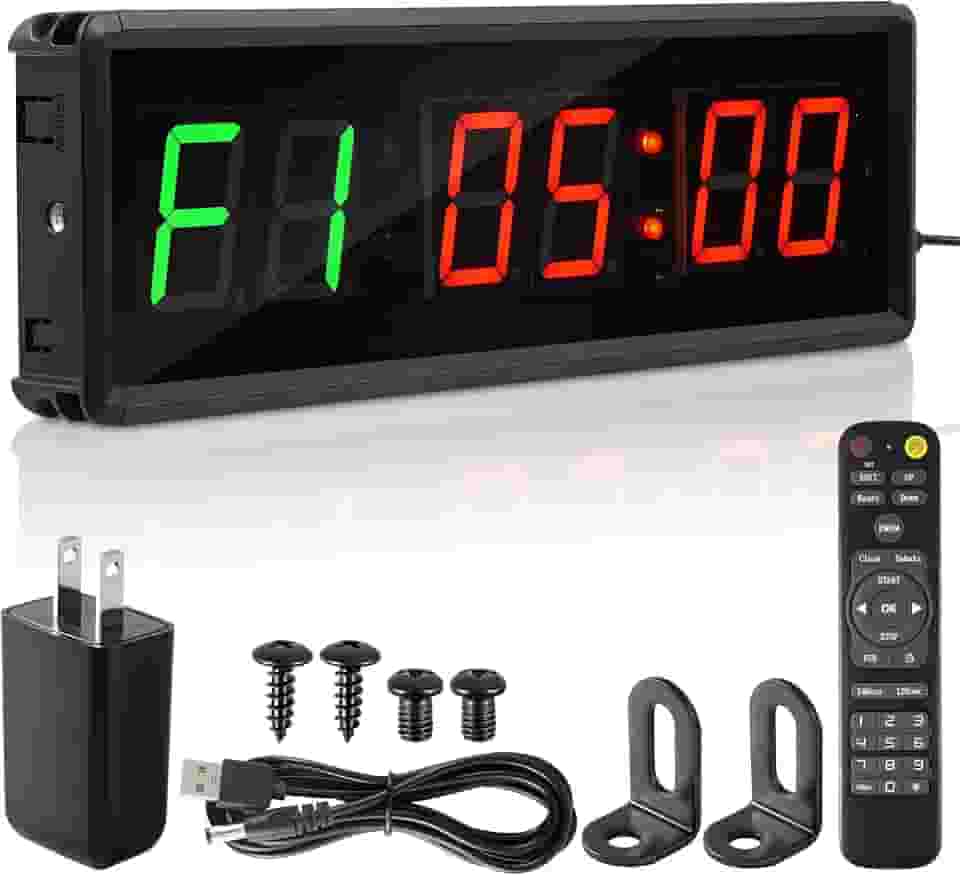 Relógio de LED atualizado para academia em casa | Treino com intervalo de academia | 5 modos de exibição | Contagem regressiva e superior | Cronômetro | Relógio de treino para boxe/EMOM