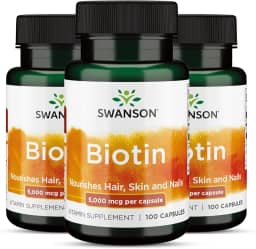 Biotina, Swanson 100 Caps, 3 UN, Made in Usa/Importado