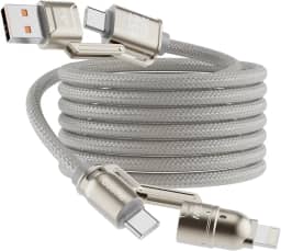 Basike Cabo USB-C 4 em 1, Tipo C Turbo 65W Ultra Rapido Reforçado com Conectores Lightning/Tipo-C/USB-A, Compatível com iPhone, Android, iPad, Tablet e Notebook, 1.2 Metro (Prata, Estilo Tegular)