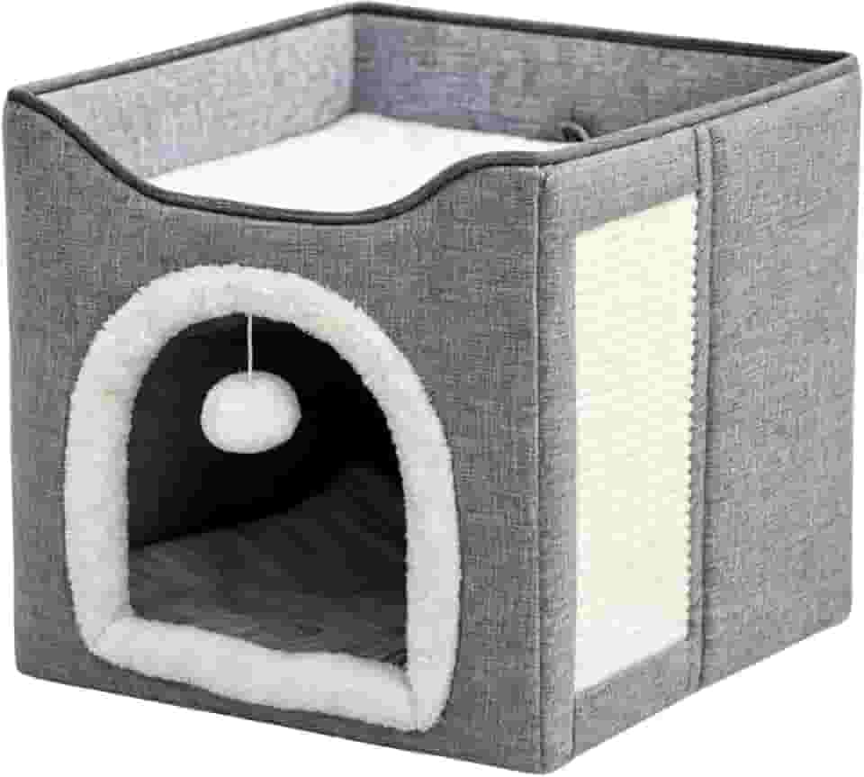 Casinha Para Gatos 2 Andares Dobrável Portatil Com Arranhador