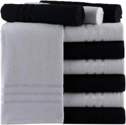 Kit de 10 Toalhas de Rosto Para Salão de Beleza Algodão, Branca e Preta Absorvente Secagem Rápida (branca e preta)