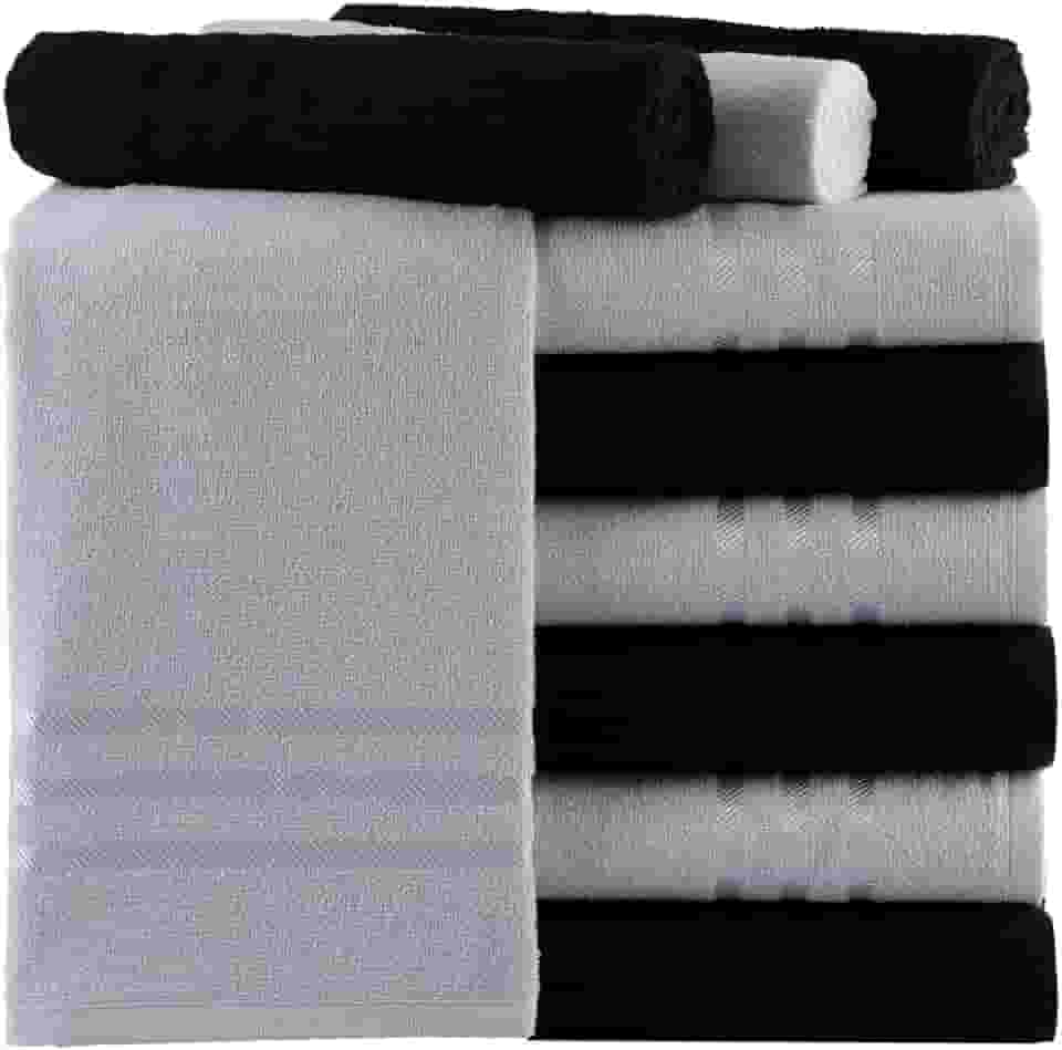 Kit de 10 Toalhas de Rosto Para Salão de Beleza Algodão, Branca e Preta Absorvente Secagem Rápida (branca e preta)