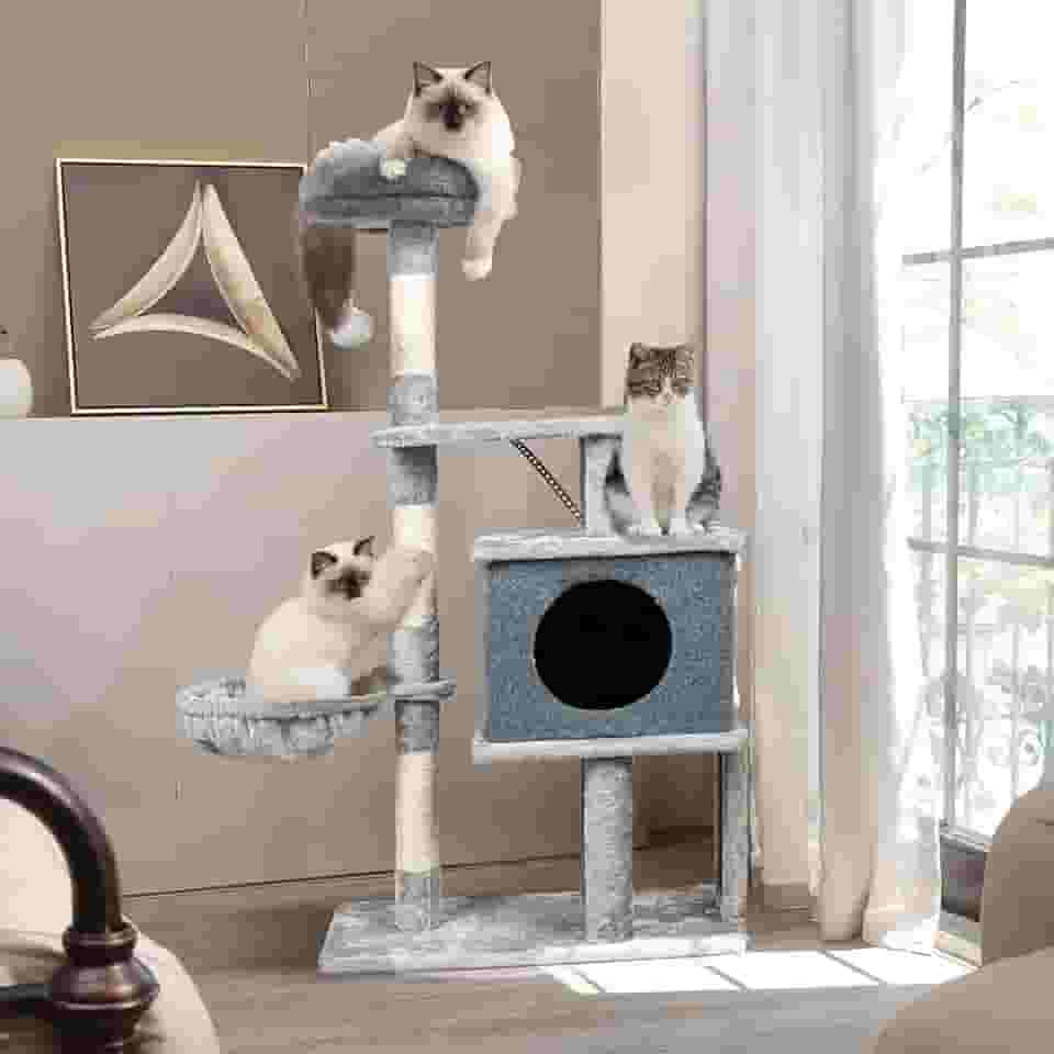 Árvore Para Gatos Torre Dupla Com Toca Veneza - Arranhador e Rede (112CM)