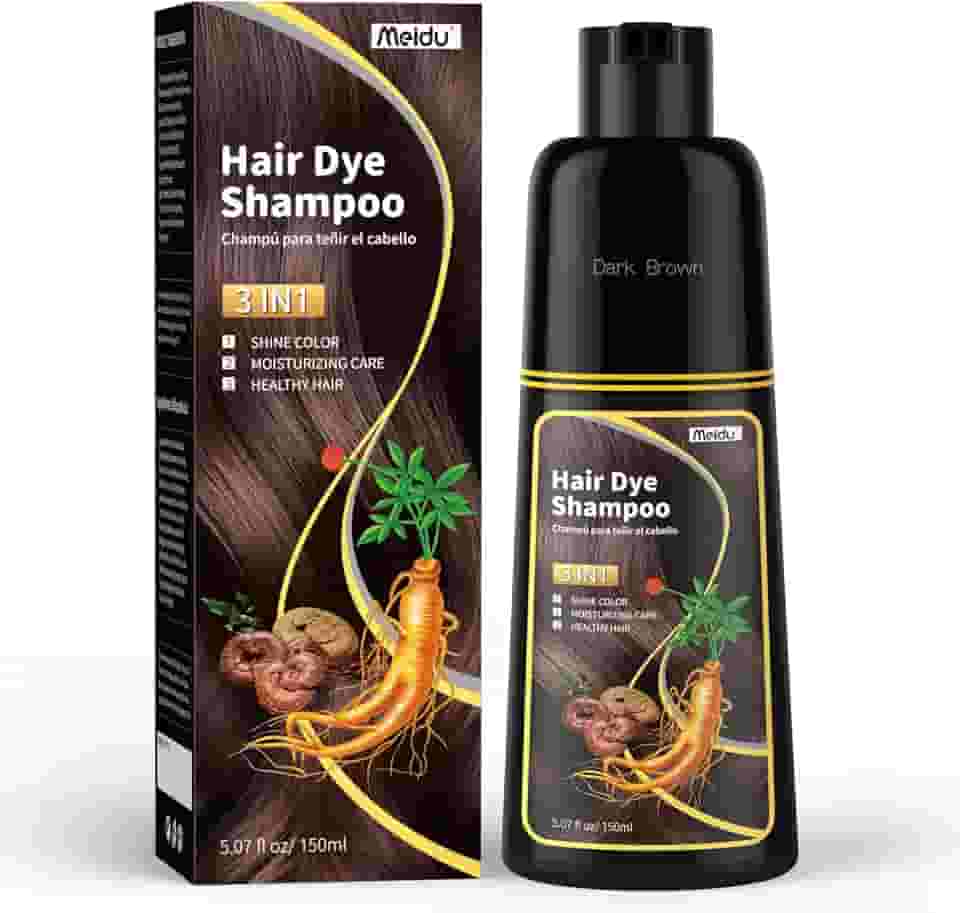 IIIMEIDU Shampoo de tintura de 3 em 1 shampoo instantâneo para de ingredientes herbais para mulheres e para mim capa de xampu 3 em 1-100% de cobertura cinza 150ml (Marrom escuro)