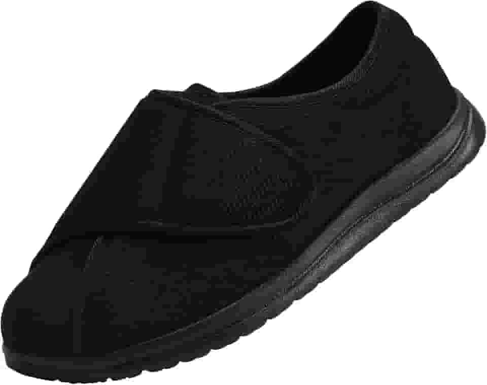 Tênis masculino largo ajustável de para idosos, edema diabético, pés inchados, sola antiderrapante e leve, Preto, 7 Wide