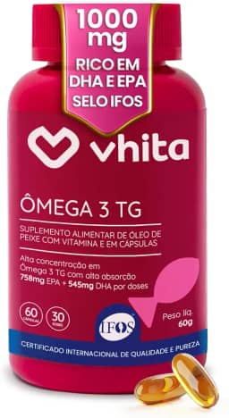 Ômega 3 1000mg Rico em EPA DHA com Selo IFOS e Vitamina E - 60 cápsulas Vhita