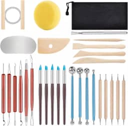Kit Profissional Ferramentas Cerâmica Fria 25 Peças em Aço Inoxidável,Para Modelar, Esculpir e Texturizar Argila,Ideal para Artesanato, Escultura Profissional e Hobbies Criativos