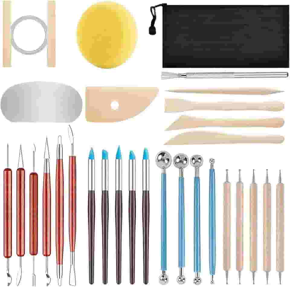 Kit Profissional Ferramentas Cerâmica Fria 25 Peças em Aço Inoxidável,Para Modelar, Esculpir e Texturizar Argila,Ideal para Artesanato, Escultura Profissional e Hobbies Criativos