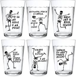 Kit 6 Copos Americano 190ml Estampado Decorado C/Frases Esqueleto Meme Chopp Cerveja Ideia Presente