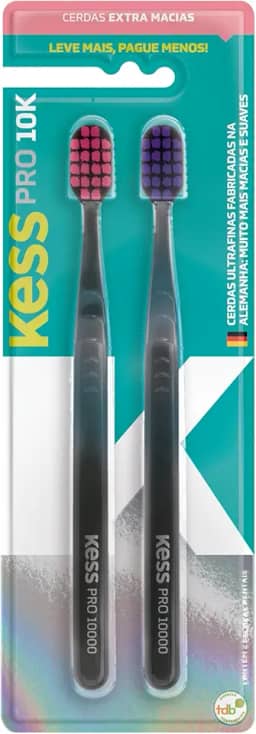KESS Pack Com 2 Escovas Dentais Pro 10K Extra Macias Preto