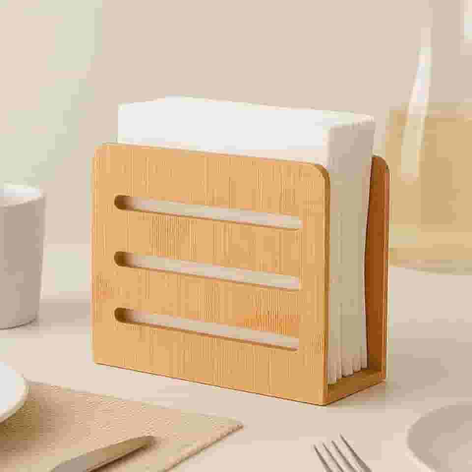 PORTA GUARDANAPO EM BAMBU VASADO 14x12x6,8 cm