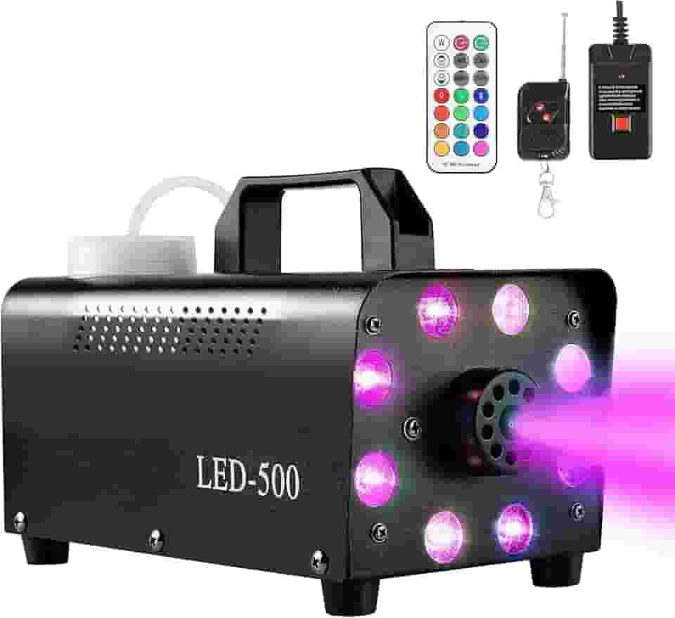 Motorenbau Máquina de neblina com 8 luzes LED, máquina de fumaça com efeito de 13 luzes LED coloridas, neblina de 500 W e 2000 CFM com controle remoto, interior, perfeita para Halloween, festa,
