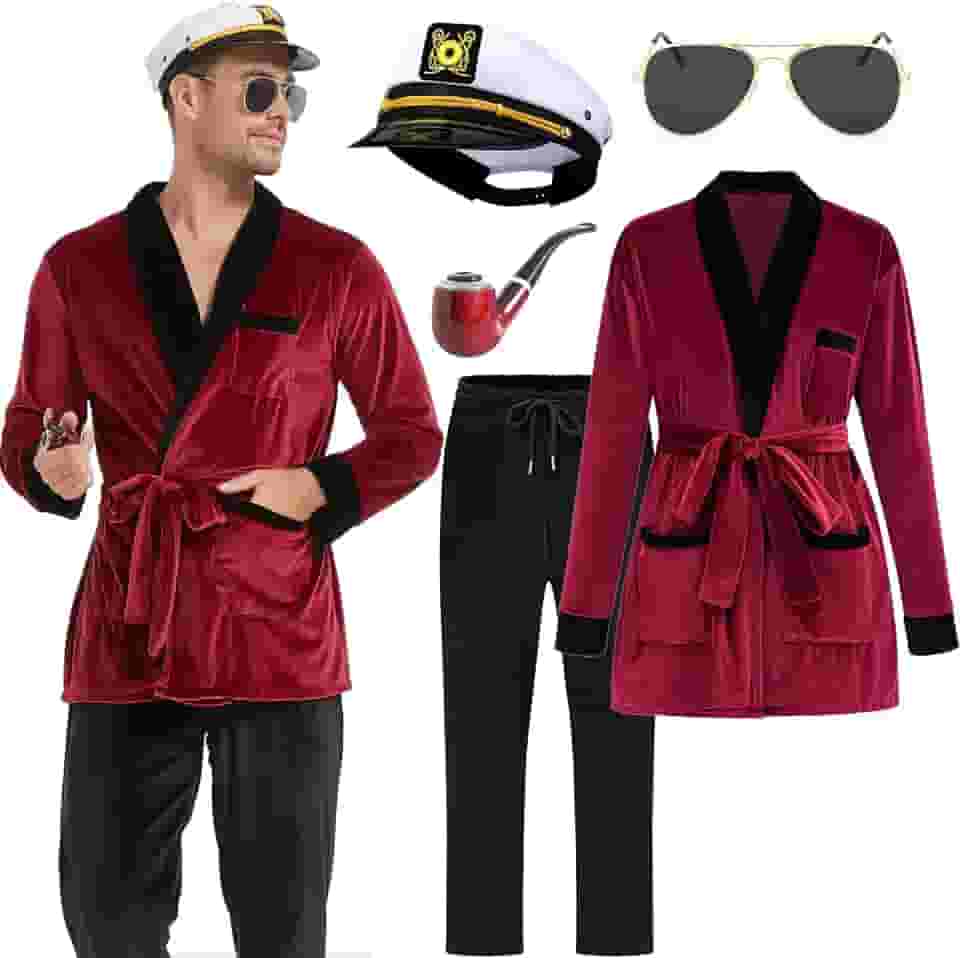 Fantasias de Halloween para casais 2024, jaqueta masculina adulta do Capitão Hugh HEFNER Coelhinho Robe Pimp Outfit