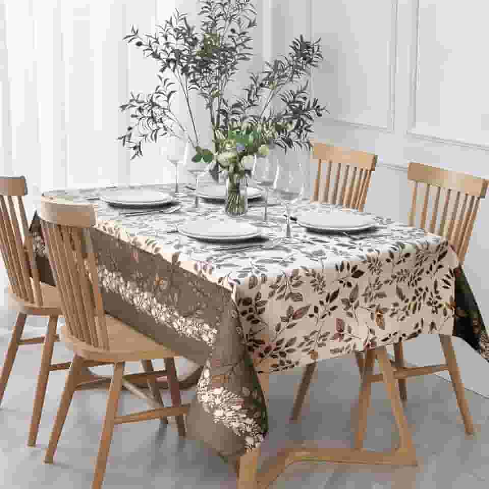 Toalha Mesa 12 Lugares Retangular 3,50 x 1,45m Linhão Premium Estampa Galhos Marrom