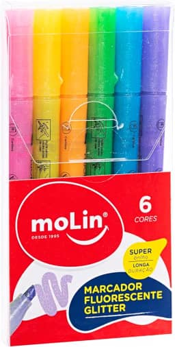 Molin Marcador Fluorescente Glitter, Bolsa c/ 6 Cores