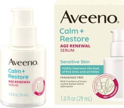 Aveeno Calm + Restore Age Renewal Anti-Wrinkle Face Serum, Sérum Antienvelhecimento Com Extrato Nutritivo De Aveia E Cranberry Melhora Visivelmente A Aparência De Linhas Finas, Sem Fragrância, 1,0 F