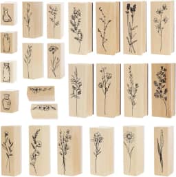 24 carimbos de borracha de madeira para artesanato, carimbos em forma de planta e flor, conjunto decorativo para artesanato faça você mesmo, scrapbook, pintura, letras, diário, ensino e cartões