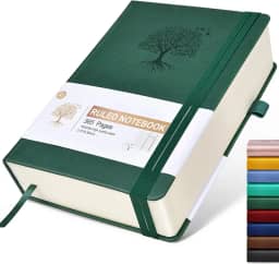 Caderno pautado - 365 páginas A5 para escrever caderno pautado, diário de couro de capa dura para mulheres e homens, caderno diário para trabalho, anotações, papel pautado de 100 g/m2 (5,75 pol. X