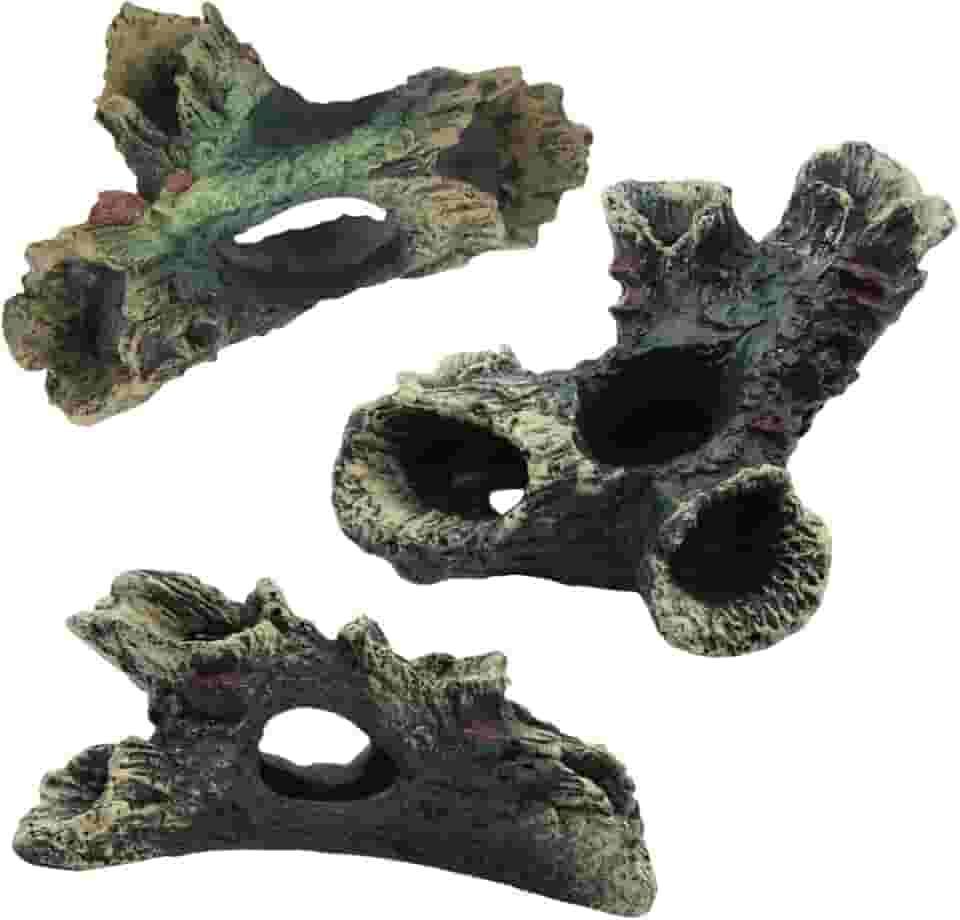 DoubleWood 3 peças de tronco em decomposição aquário betta ornamento de peixe de resina de madeira flutuante ornamento para decoração de aquário madeira de aquário com furos e cavernas de aquário