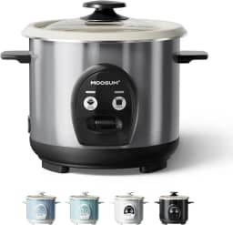 MOOSUM - Panela de arroz elétrica de um toque para arroz japonês asiático de sushi, 3 xícaras cruas/6 xícaras, panela rápida e conveniente com panela interna antiaderente de cerâmica, caixa de aço
