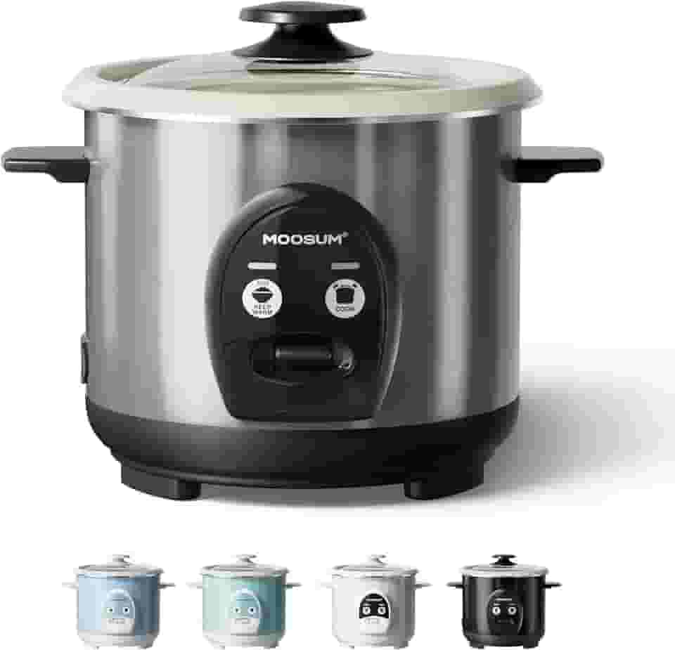 MOOSUM - Panela de arroz elétrica de um toque para arroz japonês asiático de sushi, 3 xícaras cruas/6 xícaras, panela rápida e conveniente com panela interna antiaderente de cerâmica, caixa de aço