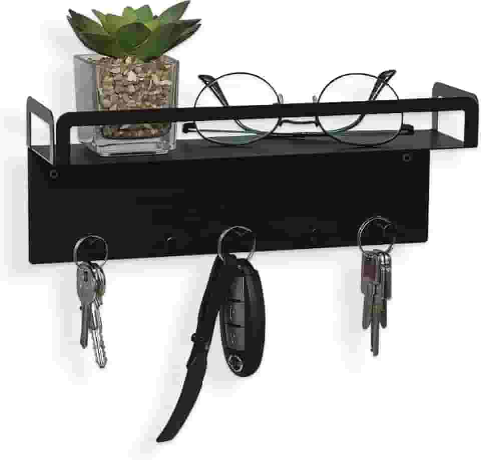 Porta Chaves, Chaveiro Organizador, Gancho, Porta-chaves, Prateleira de parede, preto, 10x26cm - GEGUTON