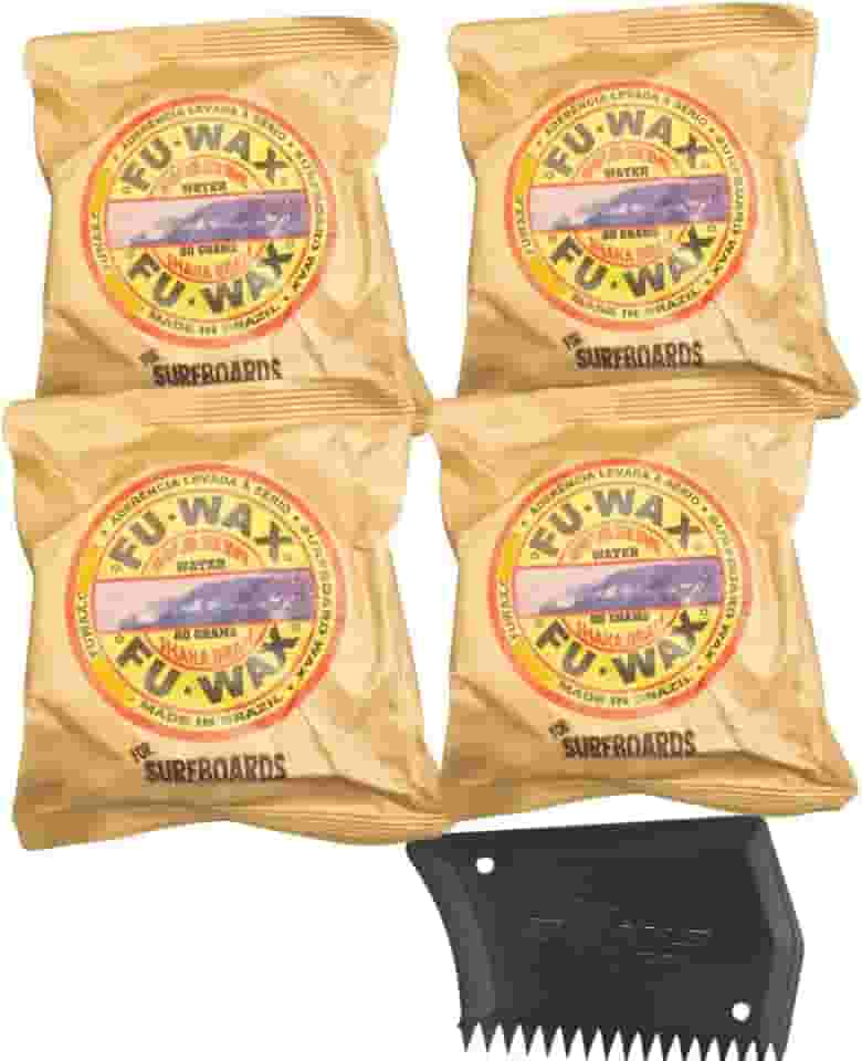 Parafina Surf Fuwax Super Aderência e Alto Rendimento Kit 4 Fu wax (80g) + 1 Raspador