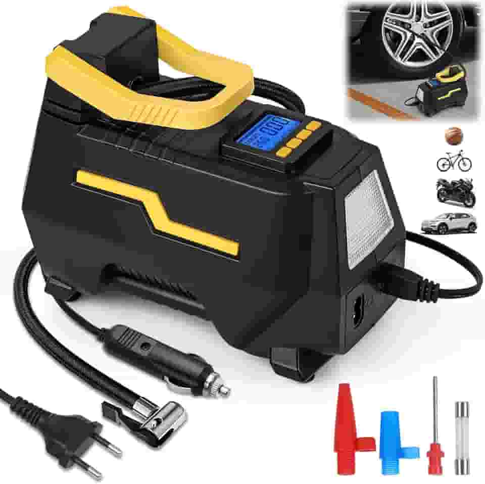 Gavzrt Compressor de Ar Automotivo, Compressor Ar Automotivo 12V ou 110 V/220 V, Car Home Dual-use com Bomba de Inflação Leve, Mini Compressor de Ar para Carro de Pneus com LED, 150 PSI