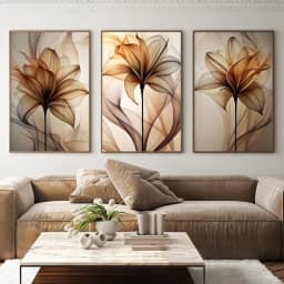 Quadro Decorativo Floral Abstrato em Aquarela Elegância e Arte para Seu Ambiente (Tabaco, 60x90, C/Vidro)