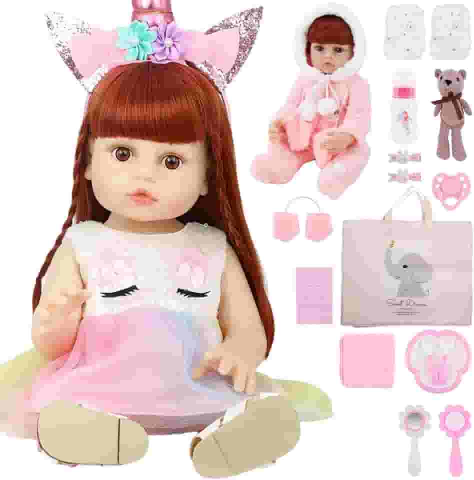 Boneca reborn sabe cantar, Bebe reborn realista, 55 cm,Conjunto de 20 peças, Sacolas de presente e toalhas de banho são fornecidas, Presentes adequados para meninas de 3 anos ou mais