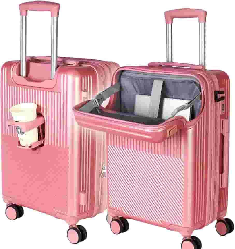 Mala de Viagem de Bordo 10Kg Expansível Rígida Padrão ANAC com 4 Rodas duplas 360° Cadeado Anti Furto Compartimento Exclusivo para Notebook Saída USB para carregamento de Celular (Rose)
