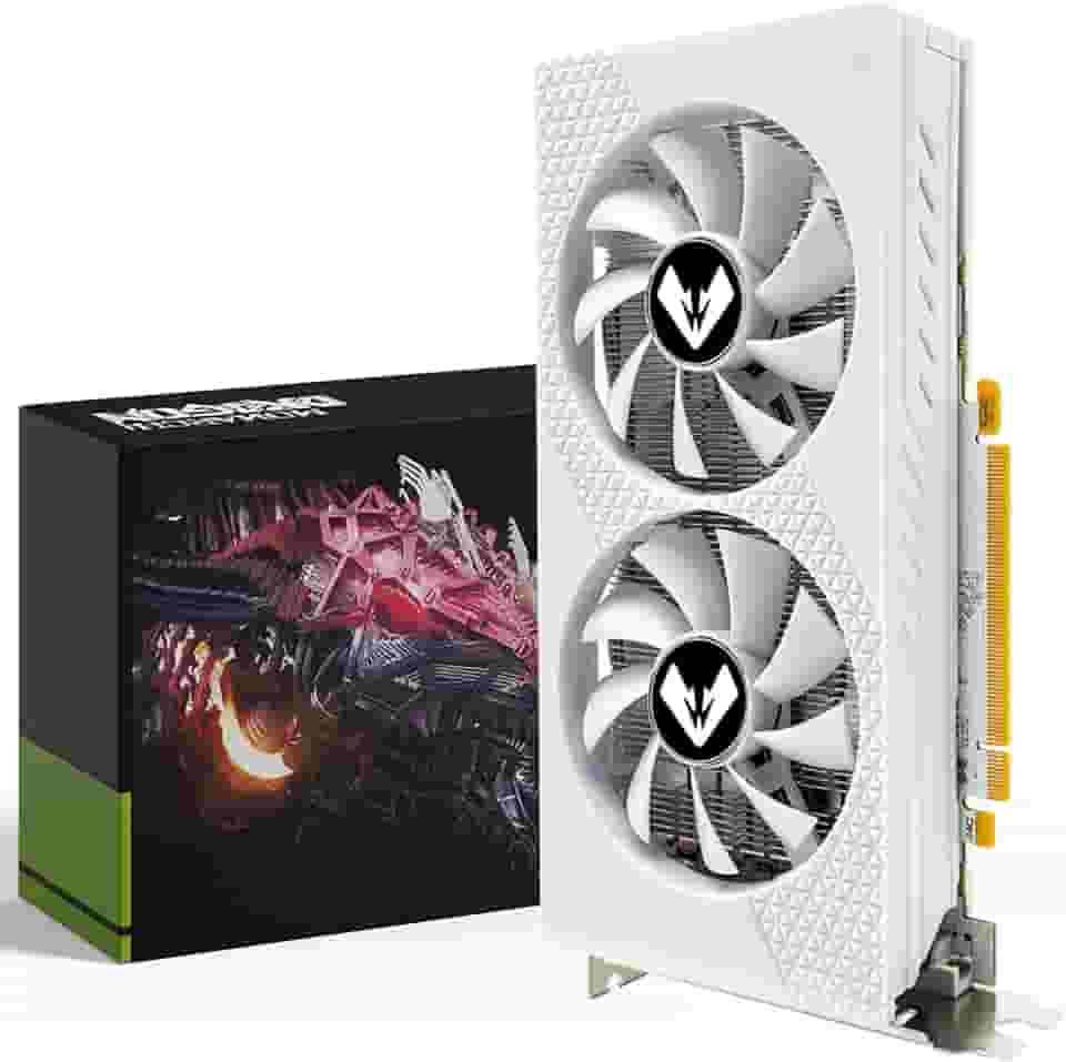 MOUGOL Placa de Vídeo AMD Radeon RX580 8GB 2048SP GDDR5 256 bits, placa de vídeo para jogos de PC com porta de exibição HDMI DVI PCI Express x 16 3.0 GPU com ventiladores duplos (Branco)