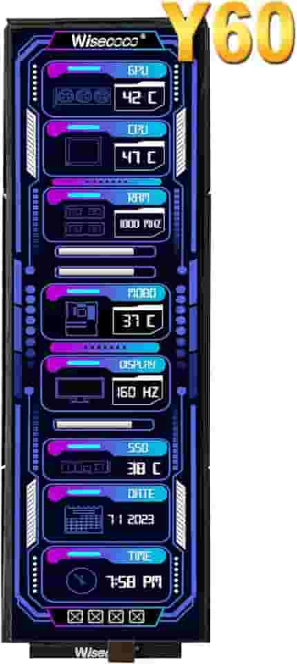 Tela LCD wisecoco com barra de 12,6 polegadas, monitor HDMI, 1920 x 515 IPS, kits faça você mesmo, dois alto-falantes integrados para Hyte Y60, computador, jogos, PC, CPU, GPU, monitor secundário