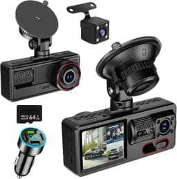 Câmera de Carro 4K UHD com Dupla Câmera (Frontal e Traseira), Visão Noturna, Tela IPS 2.0'', Ângulo de 170°, WDR, Cartão de 64GB Incluso