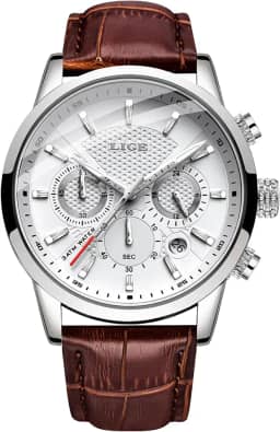 Relógios masculinos com cronógrafo, de couro, à prova d'água, analógico, quartzo, aço inoxidável, negócios, clássico, masculino