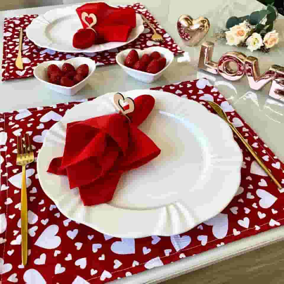 Jogo Americano Tecido 6 Un + 6 Guardanapos + 6 Porta Guardanapos (Dia dos Namorados Vermelho guard vermelho)