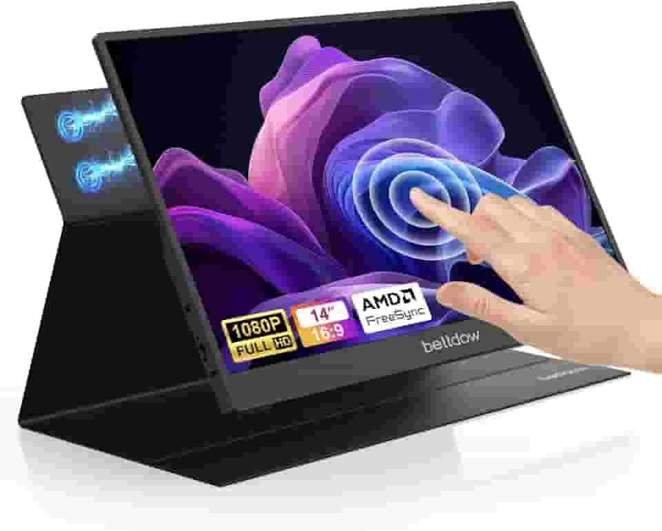 Bettdow Monitor Portatil Touchscreen 14'', FHD 1080P Monitor Portátil Conectado Com USB C Dupla/HDMI, IPS Extensor De Tela para Notebook com VESA e Funda Inteligente magnético, Plug and Play (14)