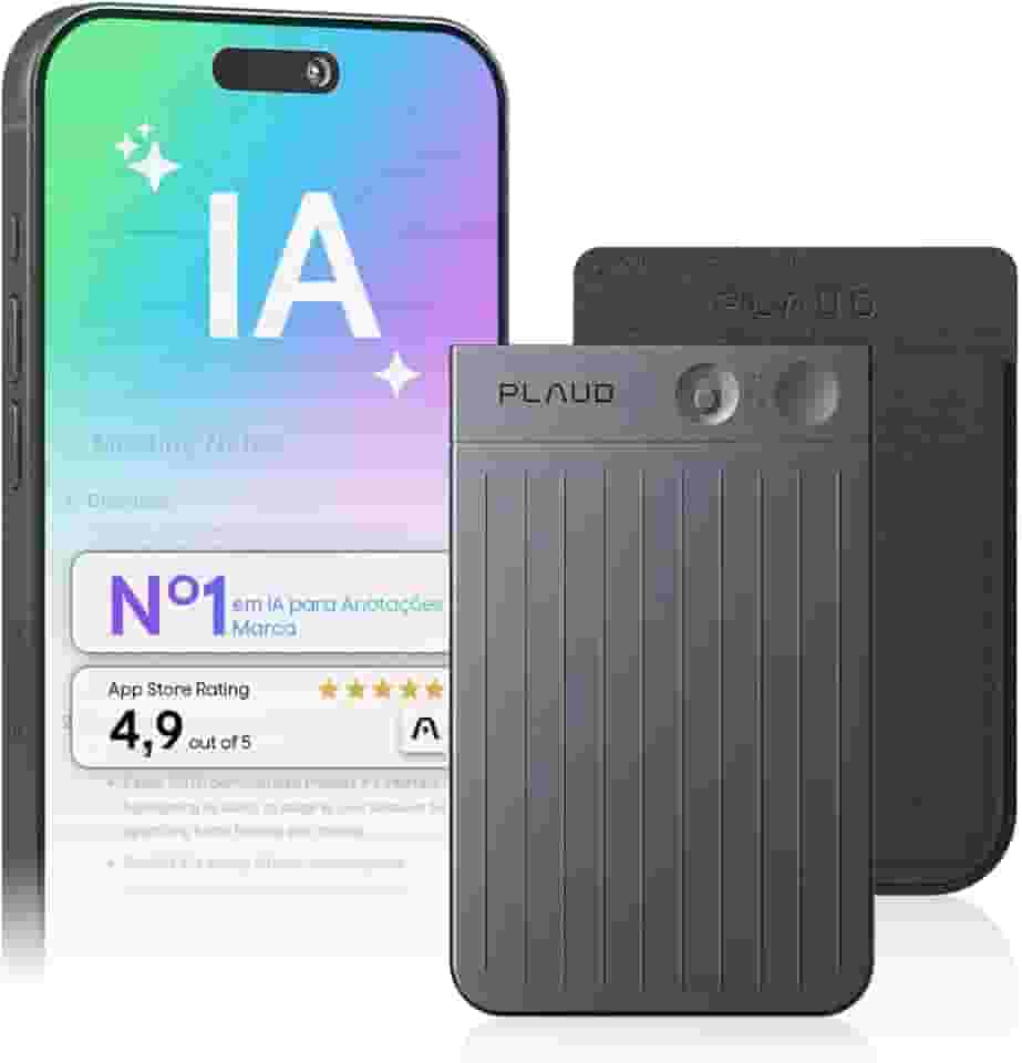 Gravador de voz com IA, gravador de áudio Plaud Note c/capa, controle de aplicativo, transcrição e resumo com tecnologia de IA, suporte a 112 idiomas (Note preta com estojo preto)