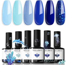 modelones Conjunto de esmaltes em gel azul, 6 cores, azul marinho, céu, gelo, glitter, kit de esmaltes em gel, tons claros a escuros, Soak Off All Seaones, arte em unhas em gel, salão de beleza, manicure faça você mesmo, presente para mulheres e meninas