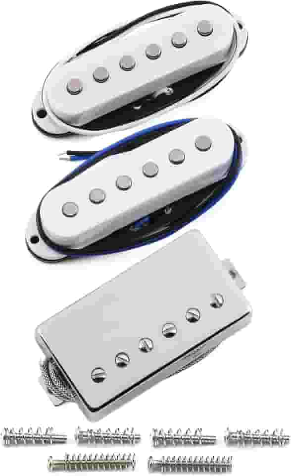 FLEOR Captador de bobina única Alnico com 5 polos planos e conjunto Humbucker coberto branco HSS N+M+B captadores para guitarra estilo Strat
